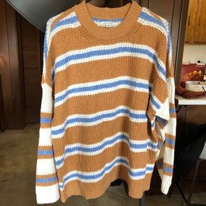 Blue, brown, and cream striped oversized sweater